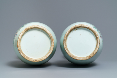 A pair of Chinese famille rose 'Magu' vases, 19/20th C.