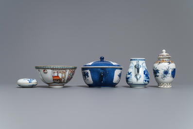 A varied collection of Chinese blue and white and famille rose wares, Kangxi and later