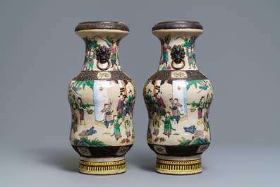 A pair of Chinese Nanking famille rose vases, 19th C.