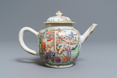 A Chinese famille rose 'mandarin' teapot and cover, Qianlong