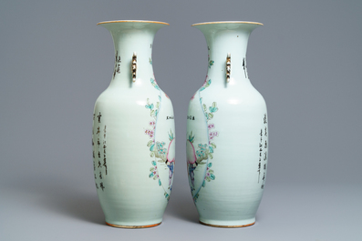 A pair of Chinese famille rose 'Magu' vases, 19/20th C.