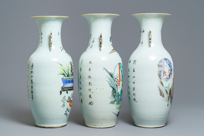 Trois vases en porcelaine de Chine famille rose, 19/20&egrave;me