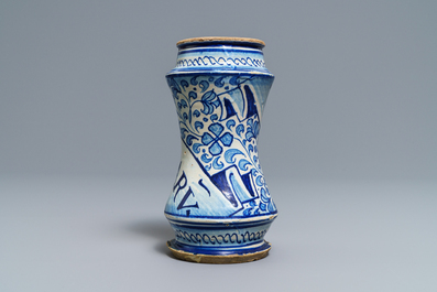 A blue and white Antwerp maiolica albarello, 2nd half 16th C.