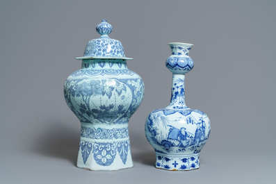 Five Dutch Delft blue and white chinoiserie vases, late 17th C.