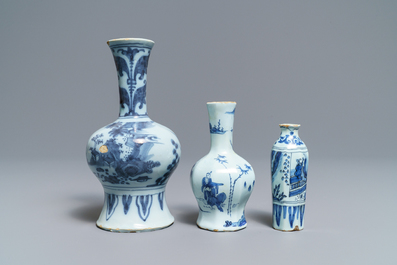 Five Dutch Delft blue and white chinoiserie vases, late 17th C.