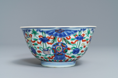 A Chinese wucai 'Buddhist' emblems bowl, Shunzhi, Transitional period