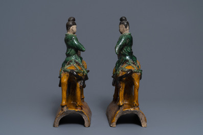 A pair of Chinese sancai-glazed roof tiles, Ming