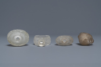 Four Chinese smokey quartz and rock crystal snuff bottles, 18/19th C.