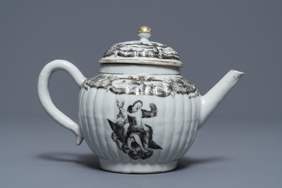 Een 37-delig Chinees grisaille theeservies met decor van Jupiter, Qianlong