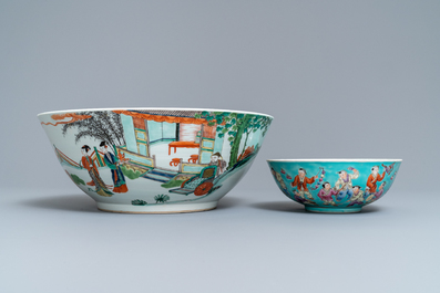 Six various Chinese famille rose and verte bowls, 19/20th C.