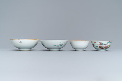 Six various Chinese famille rose and verte bowls, 19/20th C.