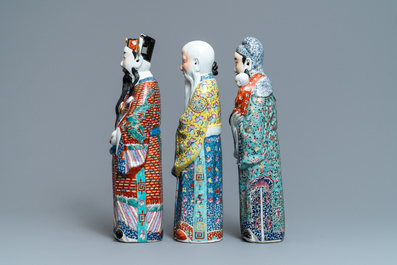 Three Chinese famille rose figures of the three star gods, 19/20th C.