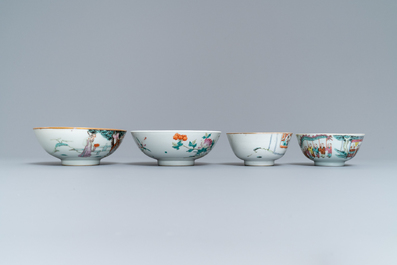 Six various Chinese famille rose and verte bowls, 19/20th C.