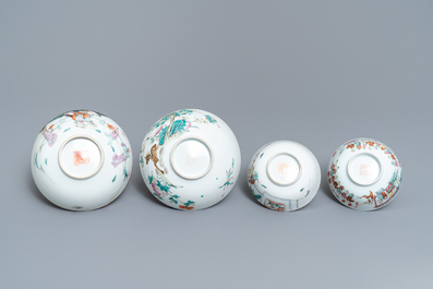 Six bols en porcelaine de Chine famille rose et verte, 19/20&egrave;me