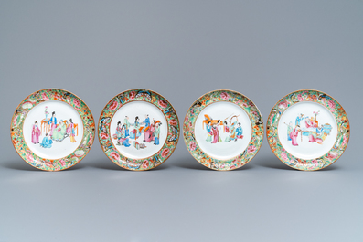 Un service de 16 pi&egrave;ces en porcelaine de Chine famille rose de Canton, 19&egrave;me