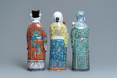 Three Chinese famille rose figures of the three star gods, 19/20th C.