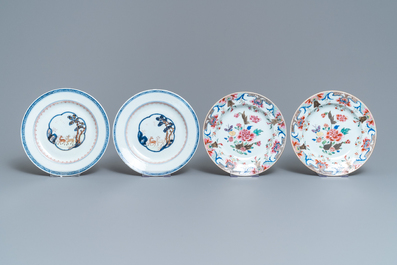 Sept assiettes en porcelaine de Chine famille rose et rouge de fer, Yongzheng/Qianlong