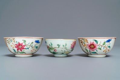 A collection of Chinese famille rose cups and saucers, Yongzheng/Qianlong