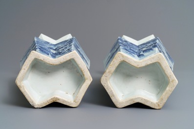 A pair of Chinese blue and white 'landscape and calligraphy' vases, 19th C.