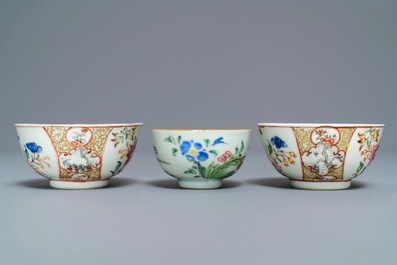 A collection of Chinese famille rose cups and saucers, Yongzheng/Qianlong