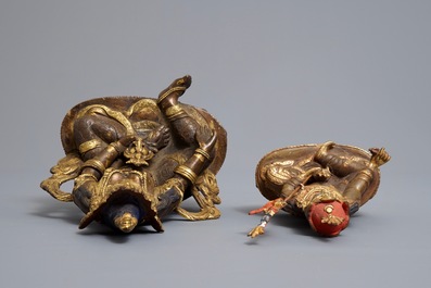 Five Sino-Tibetan gilt bronze Buddha figures, 19/20th C.