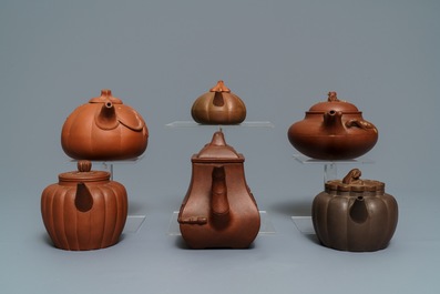 Six Chinese Yixing stoneware teapots and covers, 19th C.