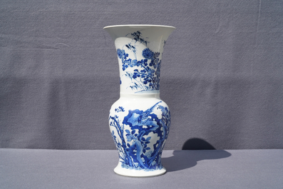 A Chinese blue and white 'bianco sopra bianco' yenyen vase with birds among flowers, Kangxi