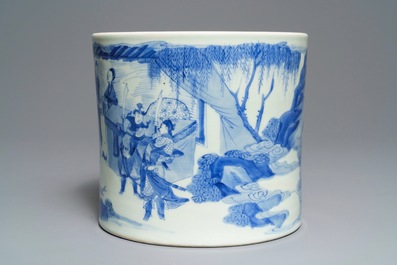 A large Chinese blue and white brush pot, bitong, Transitional period