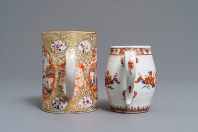 Deux chopes en porcelaine de Chine famille rose et &agrave; d&eacute;cor mandarin, Qianlong