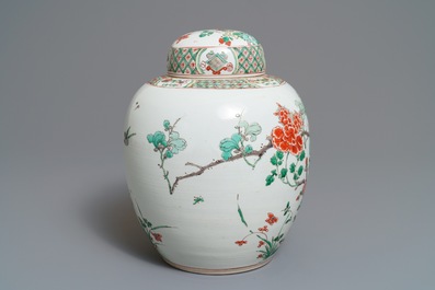 A Chinese famille verte ginger jar and cover, Kangxi