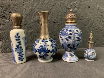 Ten Chinese silver-mounted blue and white miniature vases, Kangxi