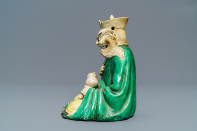 A Chinese verte biscuit figure of Yanluo, Kangxi