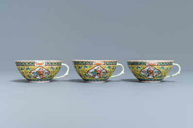 A Chinese yellow-ground famille verte tea service, 19th C.