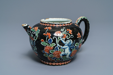 A rare black Dutch Delft teapot, early 18th C.