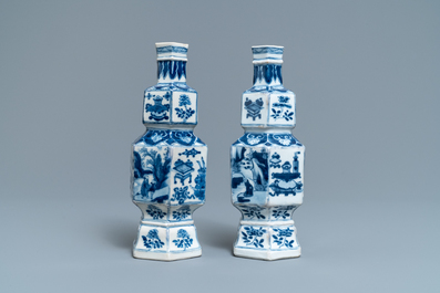 A pair of hexagonal Chinese blue and white vases, Kangxi