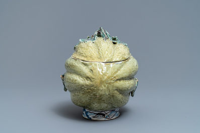 A polychrome Dutch Delft squash tureen and cover, 18th C.