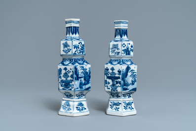 A pair of hexagonal Chinese blue and white vases, Kangxi