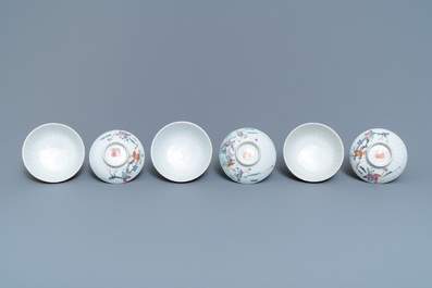 Six Chinese famille rose covered bowls on stands, 19th C.