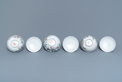 Six Chinese famille rose covered bowls on stands, 19th C.