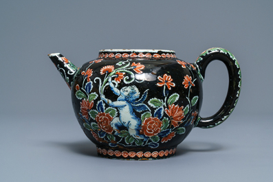 A rare black Dutch Delft teapot, early 18th C.