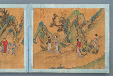 Chinese school, Qing, 19th C.: an album with 20 paintings, ink and color on silk, mounted on board