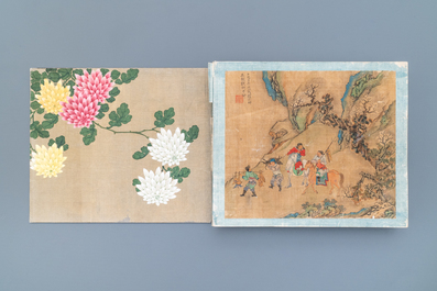 Chinese school, Qing, 19th C.: an album with 20 paintings, ink and color on silk, mounted on board