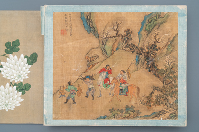 Chinese school, Qing, 19th C.: an album with 20 paintings, ink and color on silk, mounted on board