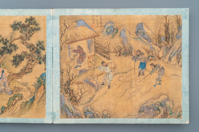 Chinese school, Qing, 19th C.: an album with 20 paintings, ink and color on silk, mounted on board