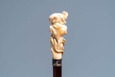 Four Asian coral and ivory-handled canes, 19th C.