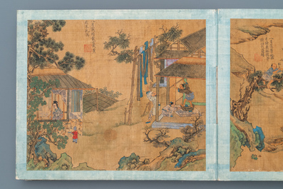 Chinese school, Qing, 19th C.: an album with 20 paintings, ink and color on silk, mounted on board