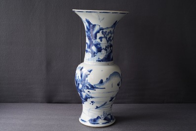 A Chinese blue and white yenyen vase with figures in a landscape, Kangxi