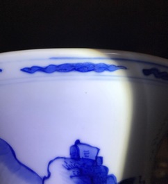 A Chinese blue and white yenyen vase with figures in a landscape, Kangxi