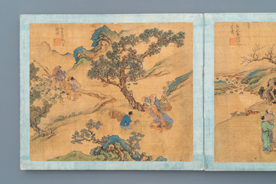 Chinese school, Qing, 19th C.: an album with 20 paintings, ink and color on silk, mounted on board