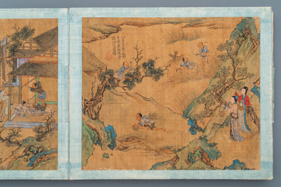 Chinese school, Qing, 19th C.: an album with 20 paintings, ink and color on silk, mounted on board